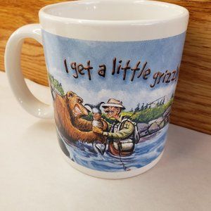 Leaning tree Fisherman Grizzly bear fighting over Fish Full wrap printed Mug